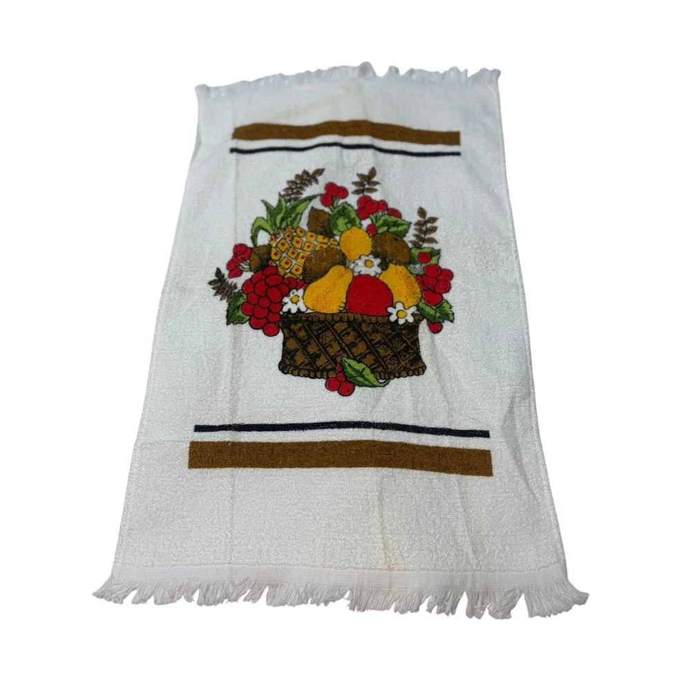 As is Vintage‎ Fruit Basket Kitchen Hand Towel Fringed never washed/used